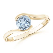ANGARA Natural Semi Bezel-Set Solitaire Round Aquamarine Bypass Ring in 14K Yellow Gold for Women (Size-6mm) | March Birthstone, Anniversary, Jewelry Gift for Women | Natural Aquamarine Ring