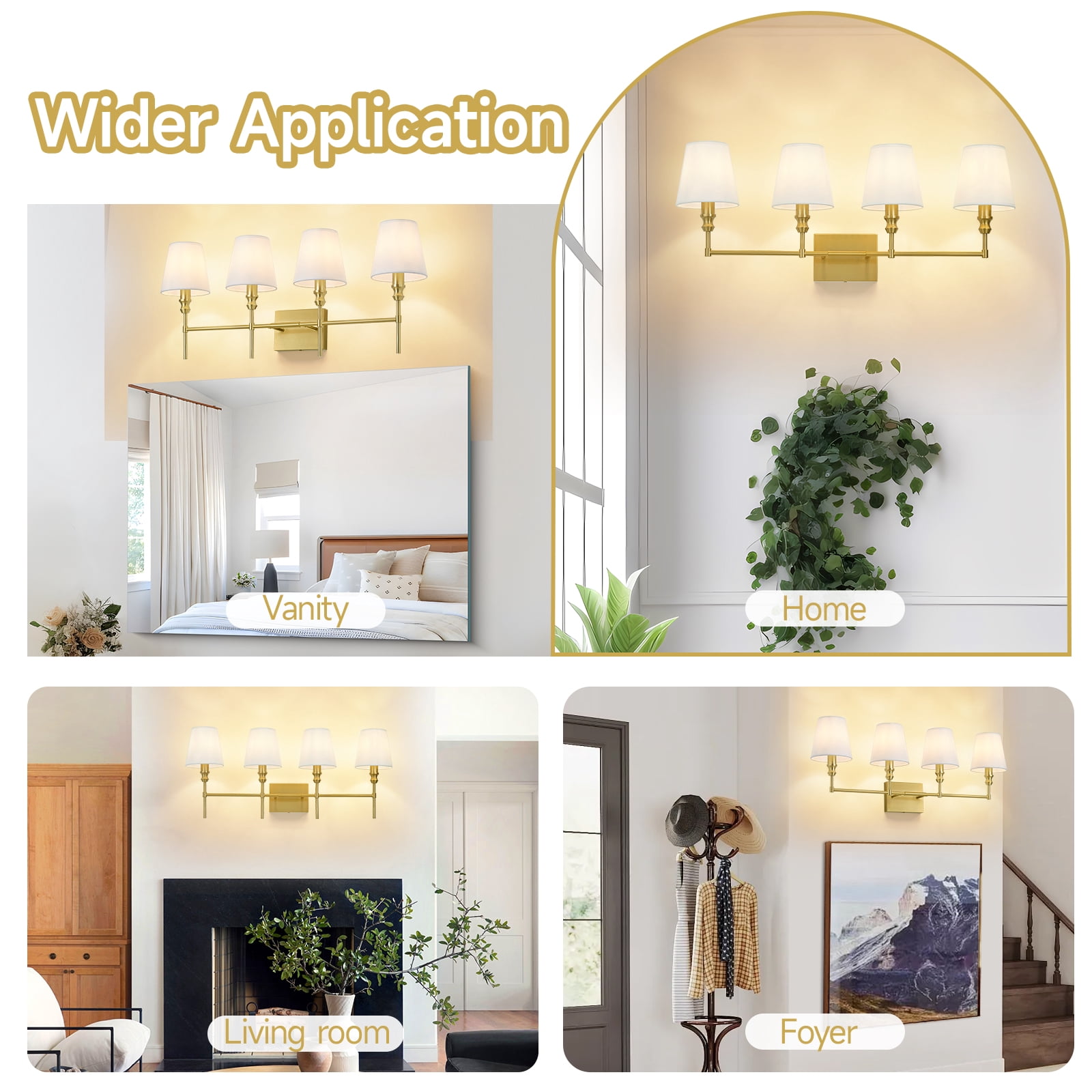 5-Light Vanity Lights for Bathroom,41 in Vintage Black Bathroom Vanity Light Fixtures,with Flared White Fabric Lampshade for Bedroom,Living Room,Foyer,Hardwired,E12 Base