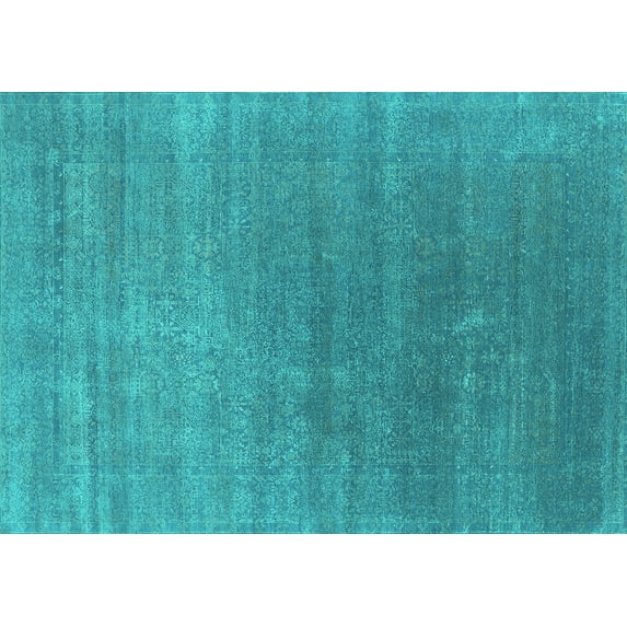 Ahgly Company Indoor Rectangle Oriental Turquoise Blue Industrial Area Rugs, 7' x 9'