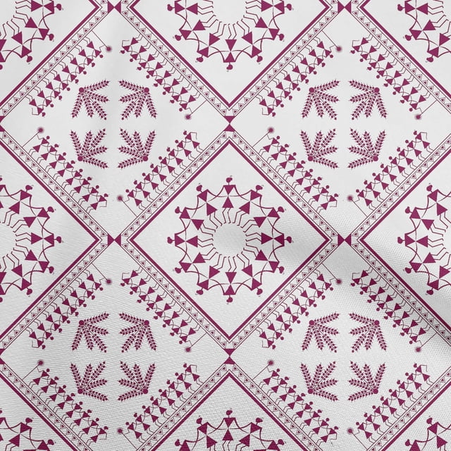 oneOone Velvet Maroon Fabric Asian Floral Block Sewing Craft Projects Fabric Prints by Yard 58 Inch Wide