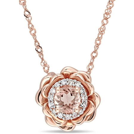 Tangelo 1/3 Carat T.G.W. Morganite and Diamond-Accent 10kt Rose Gold Floral Pendant, 17