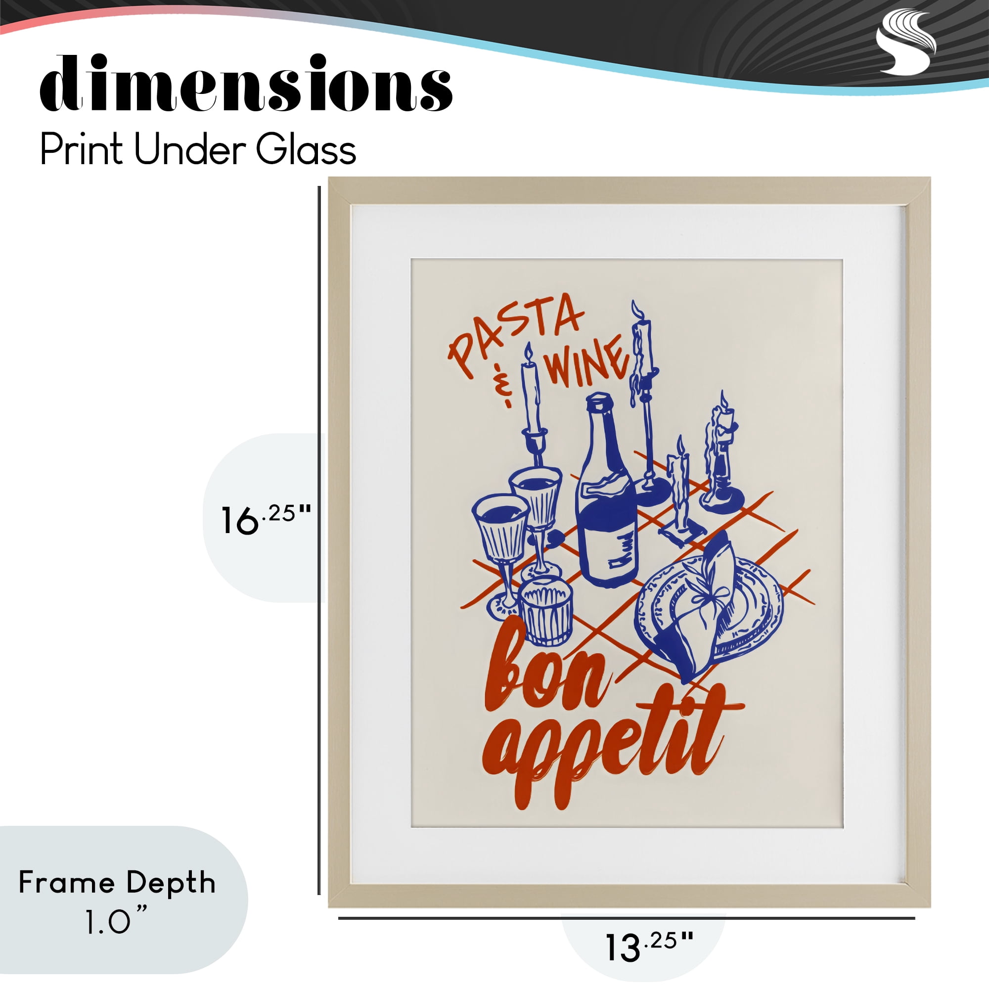 Stupell Industries Pasta & Wine Bon Appetit Birch Framed Print Under Glass, design by The Prints Vibe
