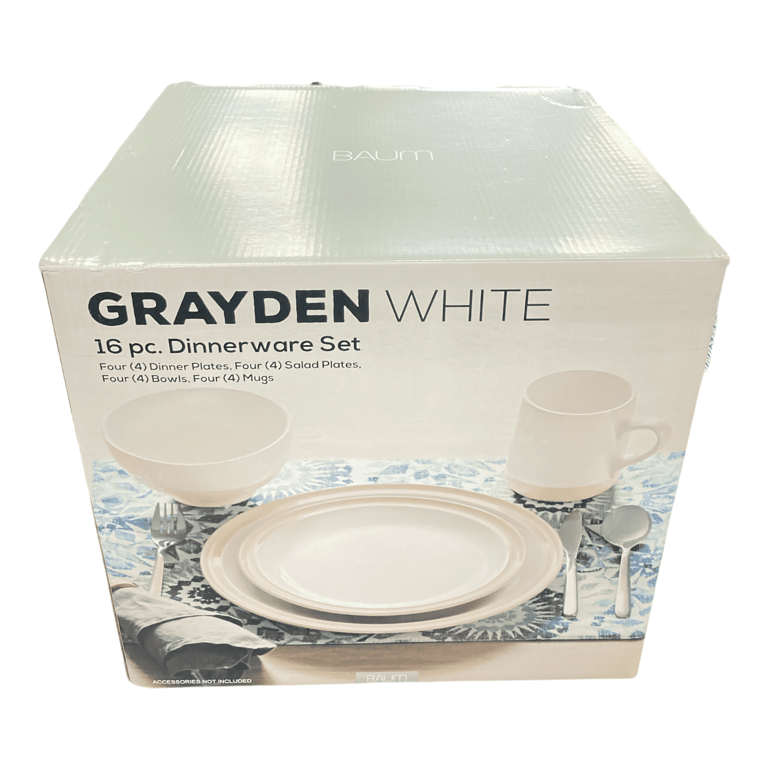 Baum Grayden White Stonware Dinnerware Set (16 Pieces)