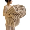 thumbnail image 2 of Striped Bubble Faux Rabbit Fur Throw Blanket,60"x80",Ultra Soft,Luxury Ribbed Faux Fur Throw,Thick Warm Textured Blanket,Cozy Fluffy Reversible Polyester for Bed,Couch,Chair,Sofa,Khaki, 2 of 6