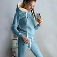 thumbnail image 4 of IROINNID Tracksuit For Women 2 Pieces Set Women Fashion Solid Color Casual Sweatshirt Fleece Leather Patch Sweatshirt Two-Piece Set Jogging Suit,Blue, 4 of 7