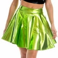 thumbnail image 3 of vastwit Women's Shiny Metallic High Waist Flared Skirt Pleated Skater Skirt Rave Clubwear Green L, 3 of 5