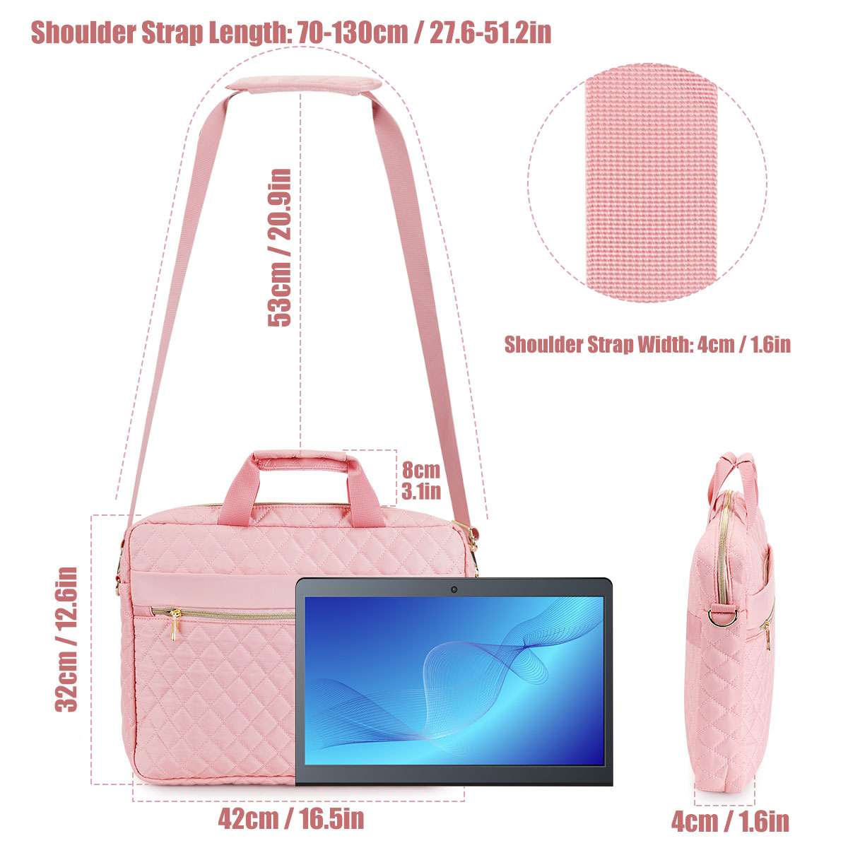 Spencer 15.6 Inch Laptop Bag Briefcase, Computer Messenger Bag, Business Work Travel Laptop Shoulder Bag, Carrying Handbag Laptop Sleeve Case Water-Resistant Satchel for Women Men, Pink