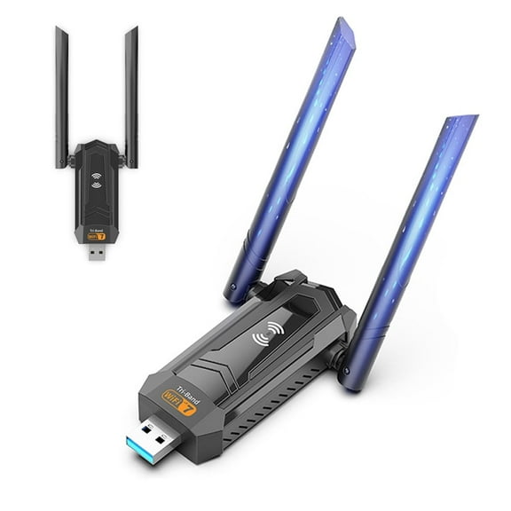 WiFi 7 Adapter, Tri-Band Long Range 6500M USB WiFi Adapter for Desktop PC Laptop, Wireless Dongle 6GHz   5GHz   2.4G, Ultra-Low Latency Wi-Fi Antenna PC Gaming for Windows 11/10, 4K-QAM