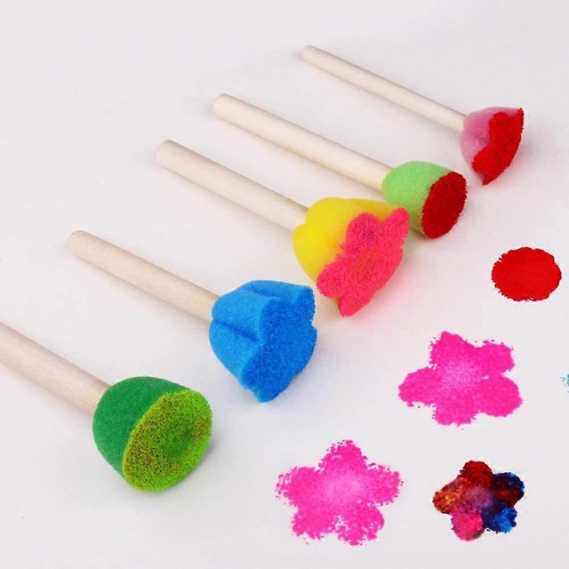 KAIYANG Rodillo de pintura para niños, esponjas, pinceles, herramienta para lechada, pintura, grafiti, arte, 5 piezas, mango de madera, herramientas para dibujar y hacer garabatos, manualidades para n