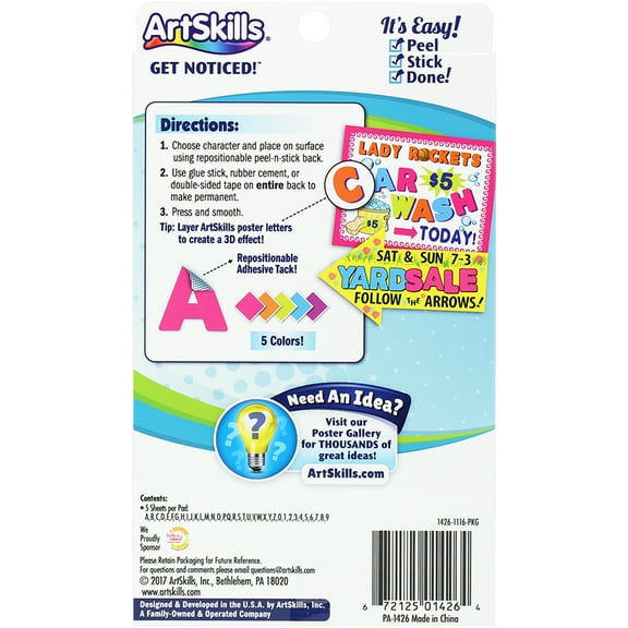 ArtSkills Jumbo Neon Poster Letters and Numbers, Arts and Crafts Supplies, Repos