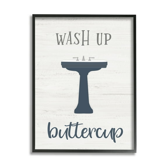 Stupell Industries Wash Up Buttercup Phrase Good Hygiene Bathroom Typography Painting Black Framed Art Print Wall Art, 16 x 20