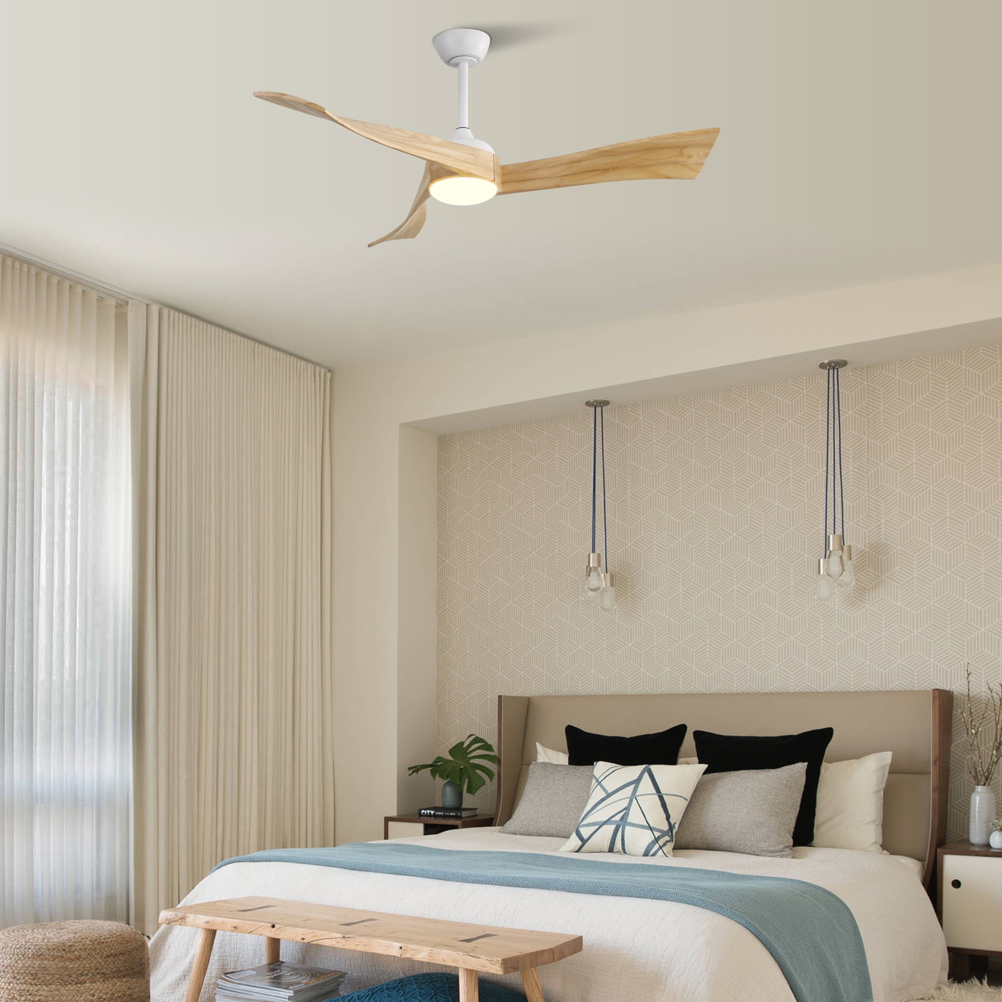 Miniyam 52 Inch Ceiling Fan with Lights & Remote Control, Reversible and Silent DC motor Perfect for Bedroom, Living Room, Light Brown