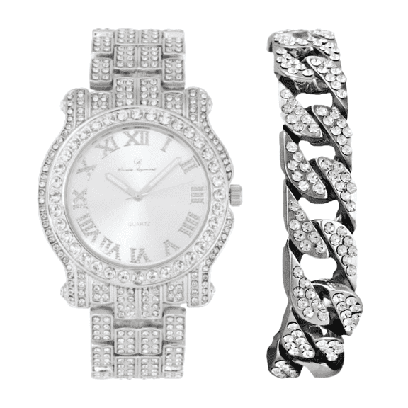 Charles Raymond Bling-ed Out Ultimate Hip Hop Royalty Mens Watch w/Easy Reader Roman Numeral or Iced Out Diamond Time Indicators - Bright Colored Dials -L0504 Shiny Silver -C