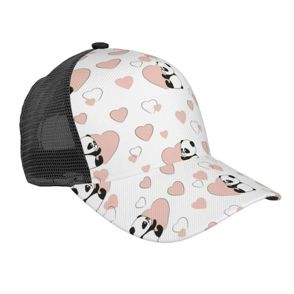 Lsque Heart Panda Printed Trucker Hat - Baseball Cap for Men Women - Breathable Mesh Side, Adjustable Fit - for Casual Wear
