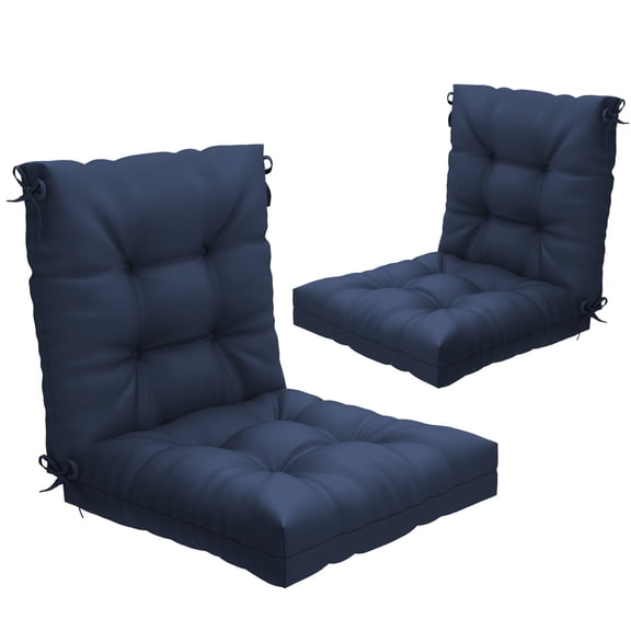 Outdoor Chair Cushions Set of 2, 42x21x4 Inch Patio Cushion for Rocking Chairs Water Resistant Tufted Seat Back Patio Cushions with Ties Navy