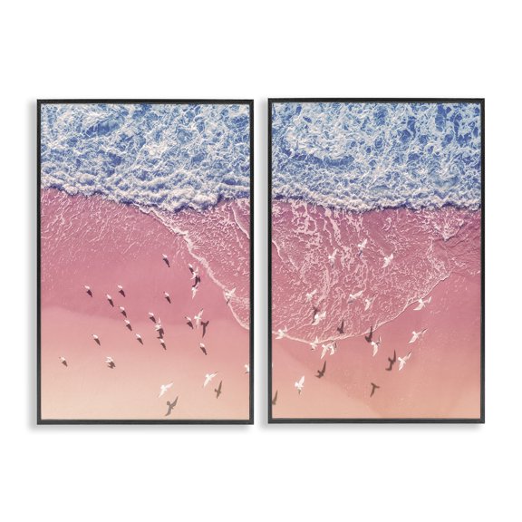 Stupell Industries Minimalist Aerial Beach Nautical & Beach Photography Black Framed Art Print Wall Art, 12 x 18, Set of 2
