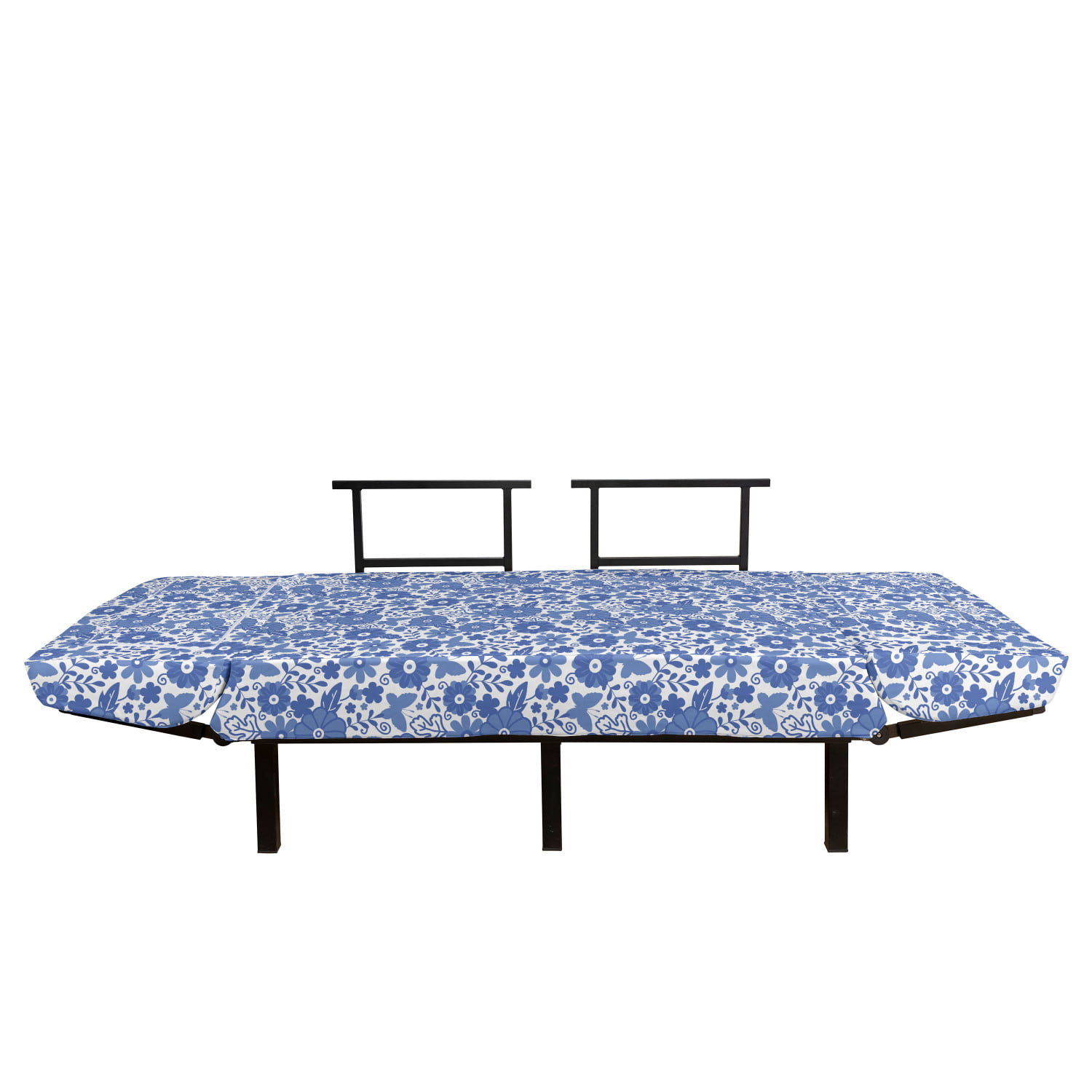 Violet Blue and White Ambesonne Dutch Futon Couch Daybed with Metal Frame Upholstered Sofa for Living Dorm Delft Style Flowers in Doodle Style Abstract Petals Leaves Butterflies Loveseat