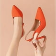 thumbnail image 6 of Pointy Toe Heels for Women, Slingback Court Shoes Heel, Ladies Pumps Ankle Strap Dress Sandals, Suitable for Shopping, Attending Events and Other Occasions. (Orange Size 40), 6 of 7