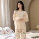 thumbnail image 1 of Conjunto de pijama de punto de algodón para mujer, ropa de dormir Floral elegante, pantalones a cuadros, Moda para el hogar, primavera y otoño, 1 of 4
