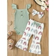thumbnail image 2 of Arvbitana 0M 3M 6M 12M 18M Baby Girls Summer Jumpsuits Set Ribbed Flying Sleeves Romper and Casual Stretch Rainbow Flared Pants Headband 3Pcs, 2 of 9