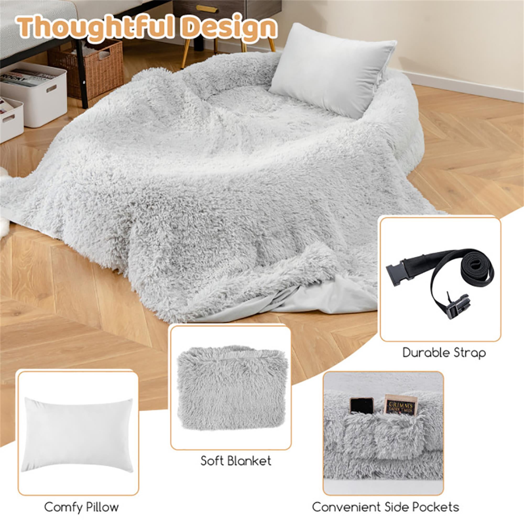 Kadyn 68" Dog Bed Sofa for Large Dogs with Soft Blanket and Plump Pillow, Stylish Washable Fluffy Pet Couch Furniture, Gray