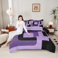 thumbnail image 4 of Homewish Minimalist Geometric Square Full Size Comforter Sets,Modern Abstract Artistic Bedding Comforter Set,Purple Black Bedding Sets For Boys Kids,Microfiber Bedroom Decor Reversible,3 Pieces, 4 of 8