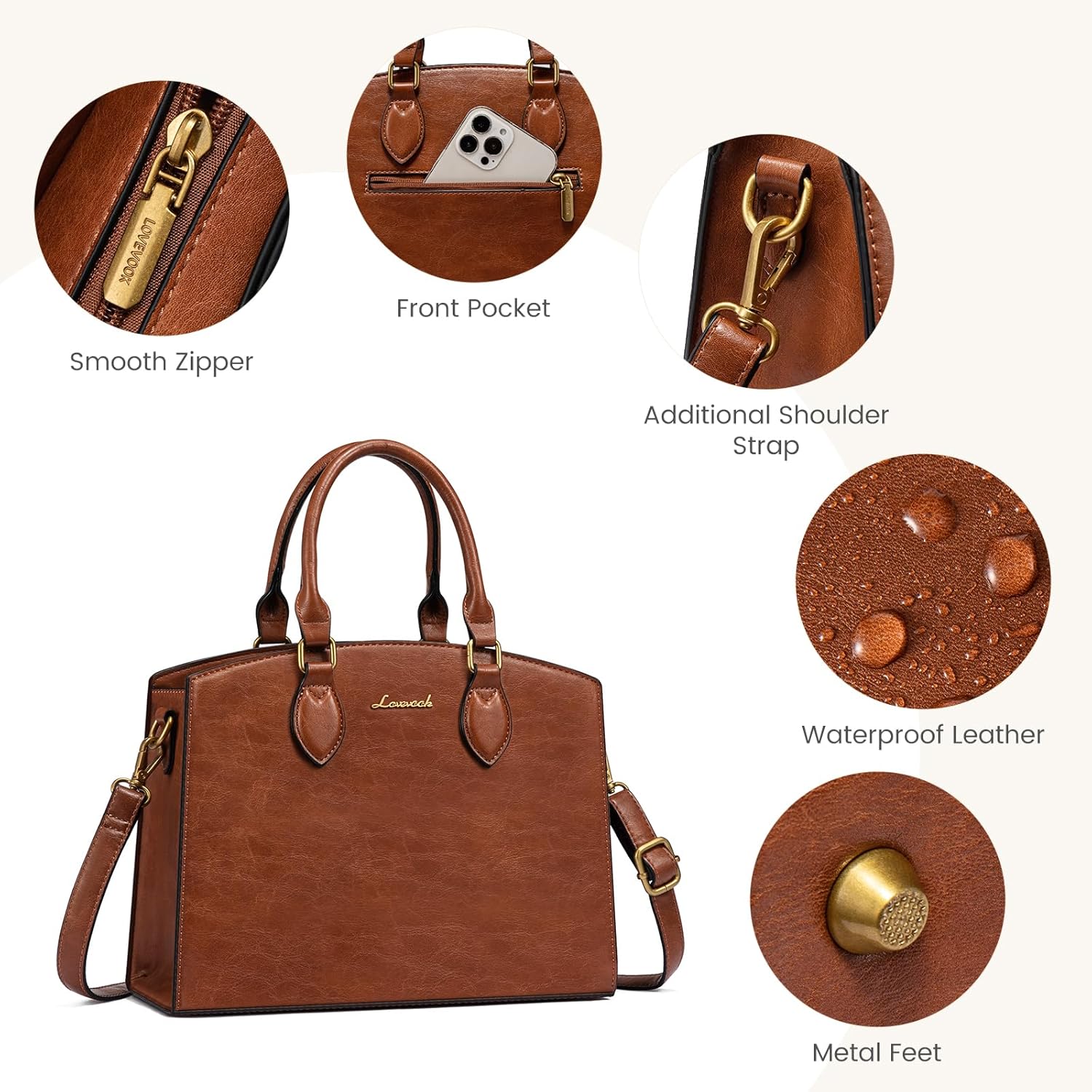 LOVEVOOK Purses and Handbags for Women, Vintage Tote Shoulder Bag Trendy, PU Leather Satchel Bag, Medium Ladies Hand Bag