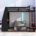 thumbnail image 2 of Mirightone Wood Full over Full Bunk Bed with Desk and Storage Shelves, Full Size Gaming Bunk Bed with LED Light & USB for Gamer - Black+Red, 2 of 7