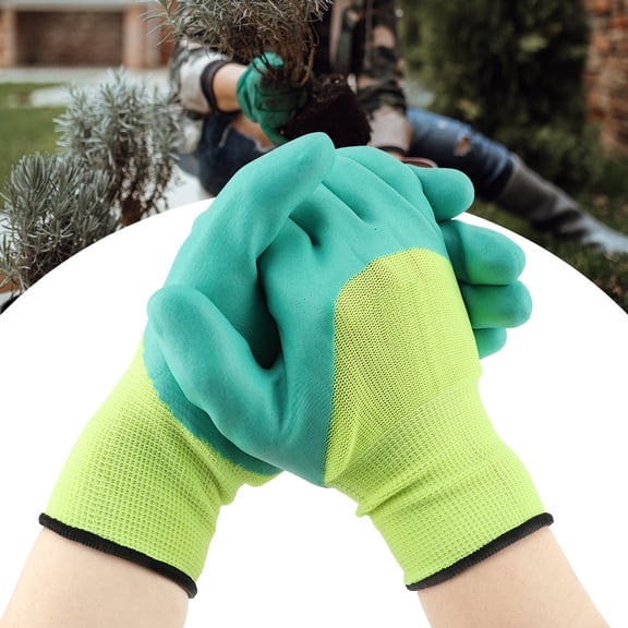 Riousery Professional Non-slip Waterproof Nitrile Rubber Gardening Gloves for Heavy Duty Work and Handling, Green and Yellow Protective Labor Gloves for Men and Women, 9.06 inches / 23 cm
