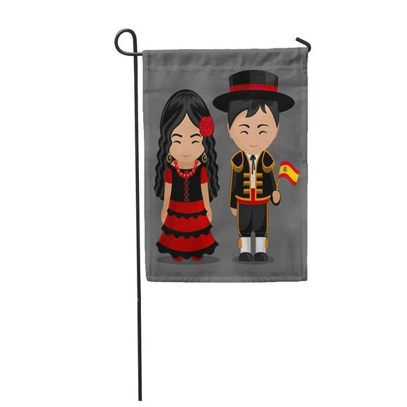 POGLIP Spanish in National Dress Flag Man and Woman Traditional Costume Travel Garden Flag Decorative Flag House Banner 28x40 inch