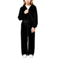 thumbnail image 2 of Mifsaly 2 Piece Lounge Set Girls Velvet Fall Winter Matching Outfits Long Sleeve Full Zip Hooded Sweatshirt and Wide Leg Pants with Pockets, 2 of 8