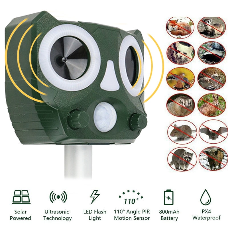 Garden Ultrasonic Animal Repeller PIR Sensor Solar Powered LED Flashlight Dog 