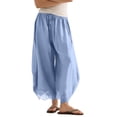 thumbnail image 2 of OIOLOYJM Wide Leg Cropped Pants for Women Lace Hem Drawstring High Elastic Waist Flowy Pants Summer Pleated Boho Beach Wide Leg Loungewear Light Blue L, 2 of 6