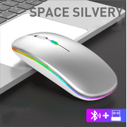 Ultra-thin Bluetooth Rechargeable Wireless Dual Mode Optical Mouse with USB Receiver (1PCS Silver Illuminated Version)