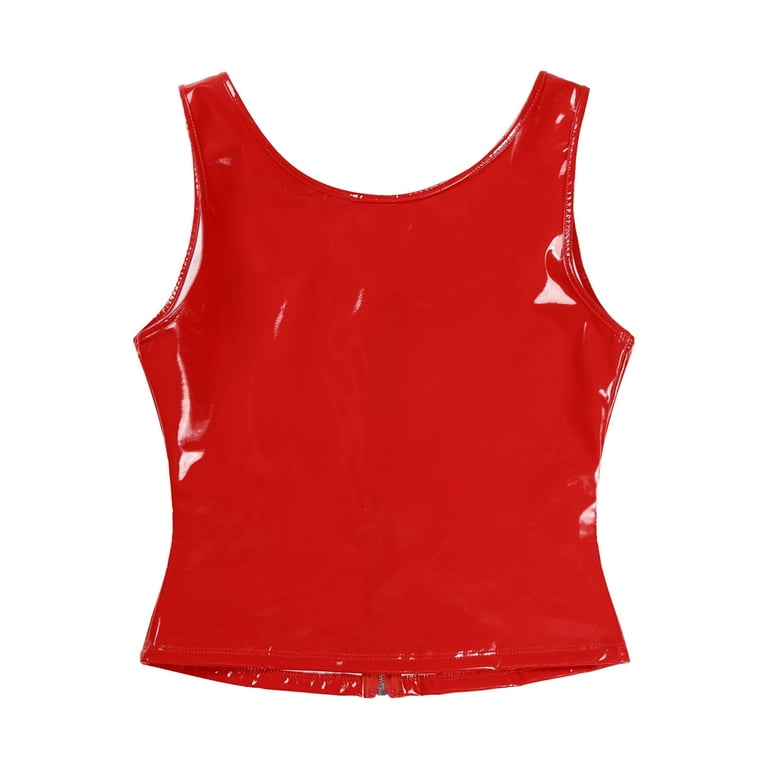 inhzoy Women's Zipper Front PU Leather Bustier Crop Tube Top