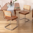 thumbnail image 2 of Zesthouse Rattan Dining Chairs Set of 2, Faux Leather Dining Chair with Cane Back and Chrome Legs, Mid-Century Modern Upholstered Kitchen Side Chairs for Dining Living Room, Brown, 2 of 9