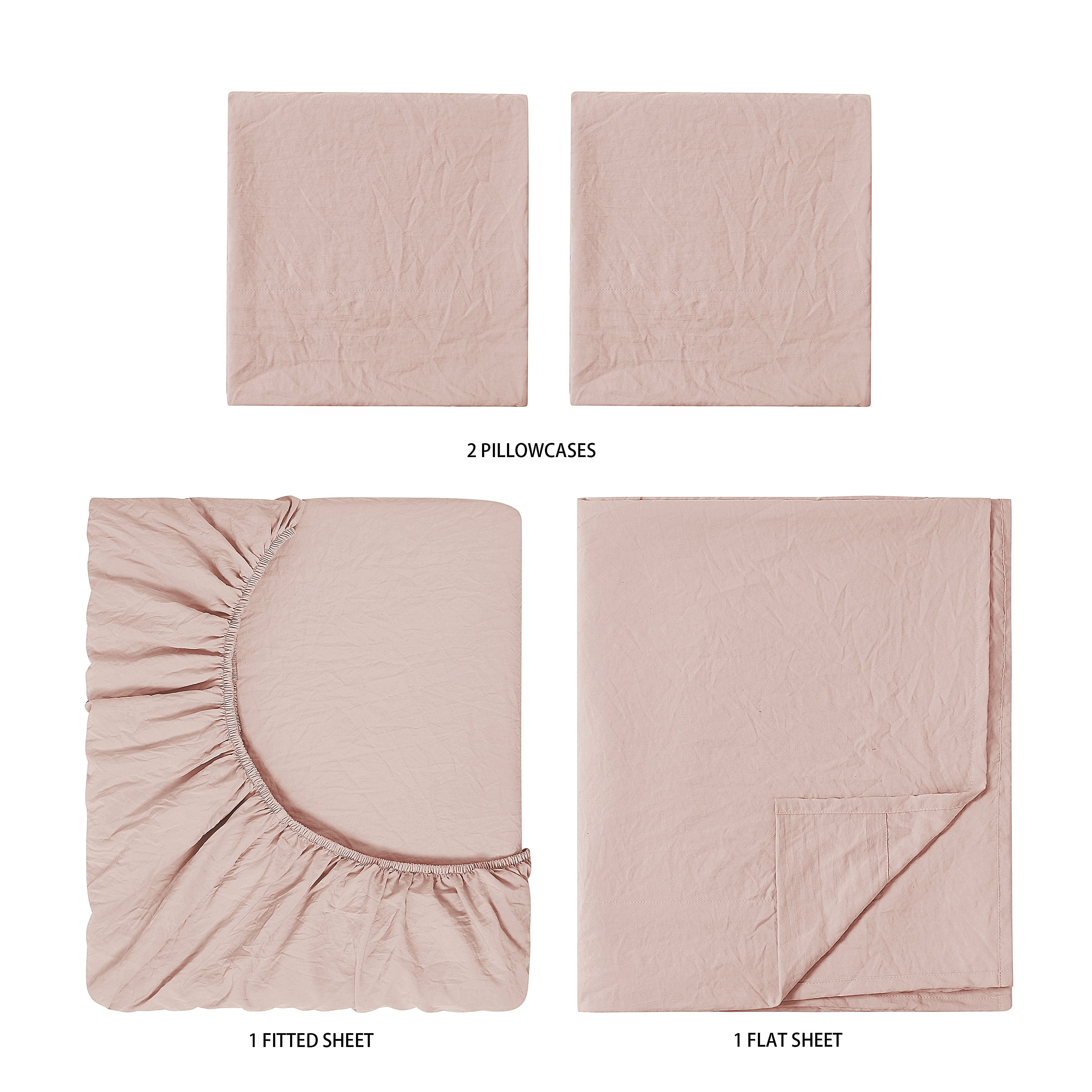 Mainstays Washed Ultra Soft Microfiber Bed Sheet Set, King, Pink Blush, 4 Piece