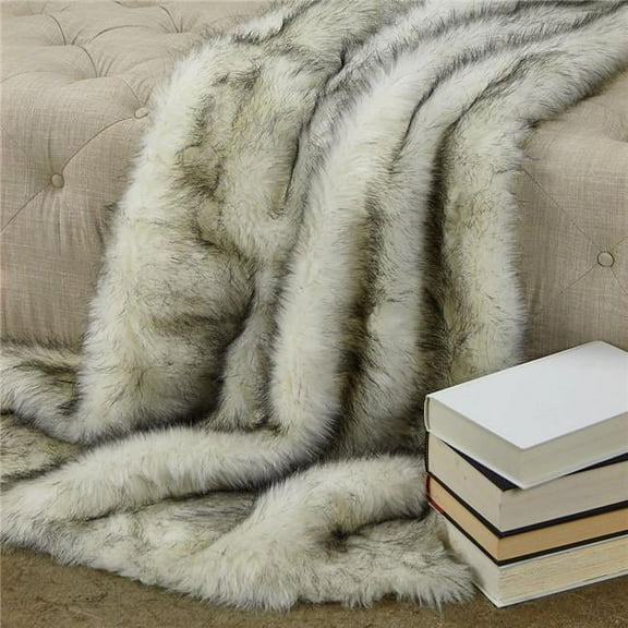 Polar Bear Faux Fur Luxury Throw Blanket, White & Black - California King