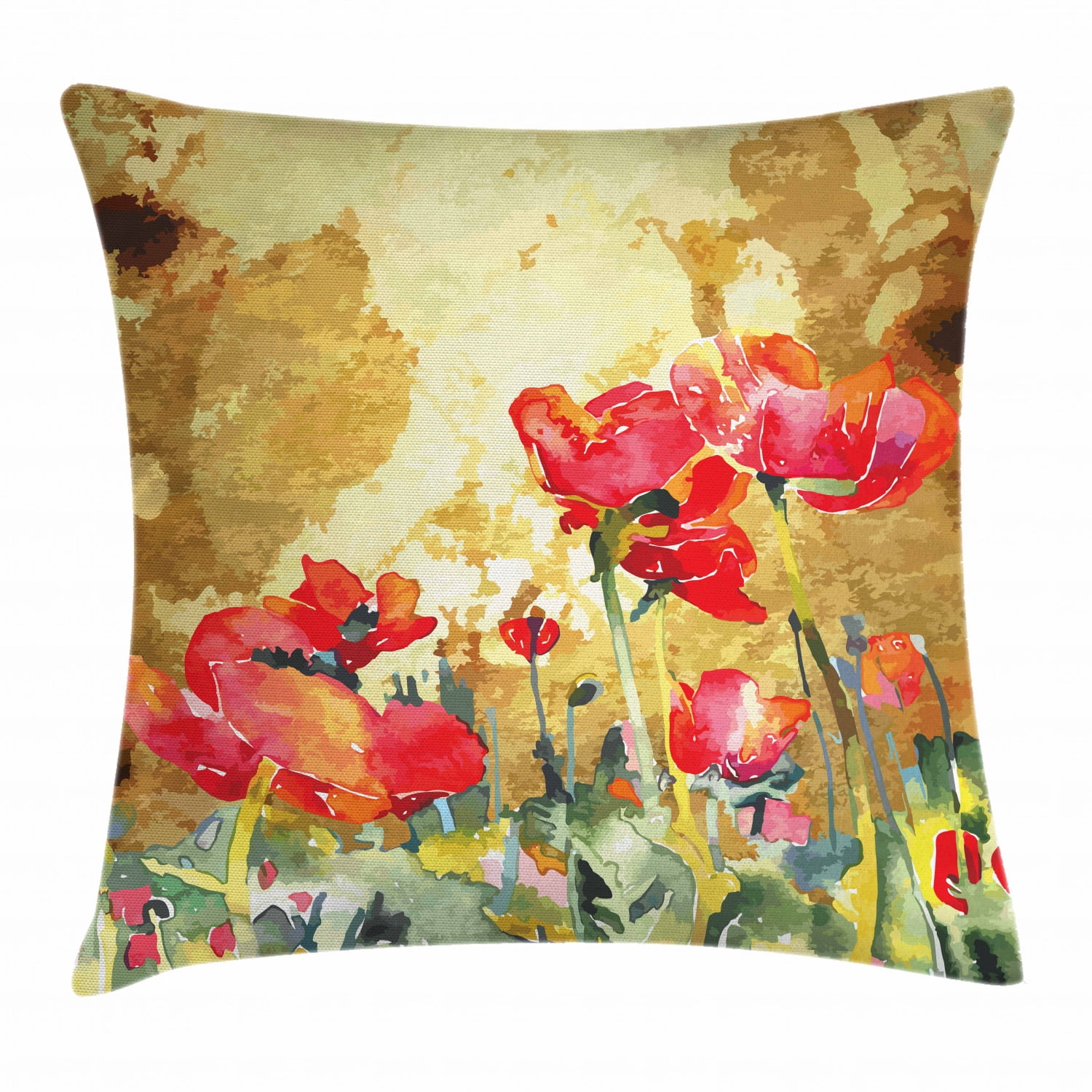 Fine Art Throw Pillow Cushion Cover, Poppy Blooms Meadow Opium