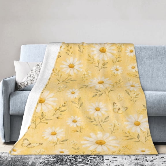 Daisy Butterfly Blanket Gift Throw Blanket Yellow Spring Floral Gift for Women Cottage Home Decor 50x40