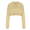 thumbnail image 6 of tarylea Workout Tops for Women Fleece Lined V Neck Crop Tops Solid Color Long Sleeve Sweatshirt Casual Loose Athletic Pullover, 6 of 8