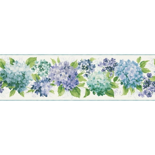 York Wallcoverings Kitchen and Bath Hydrangea 15' x 9'' Floral and