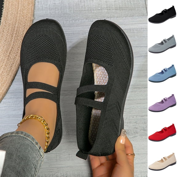 Miluxas Women’s Ballet Flats Knit Mary Jane Flat Comfort Walking Slip-on Dressy Work Driving Shoes with Straps Red 8.5(41)