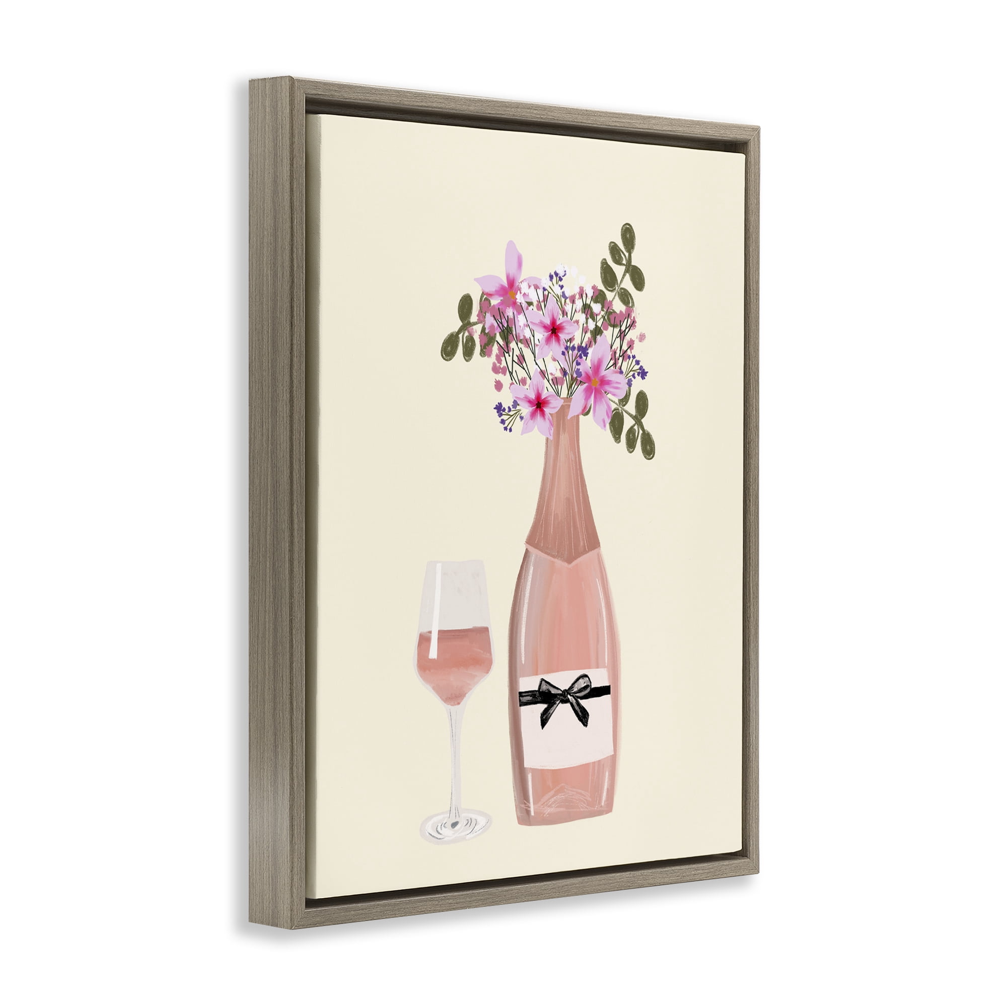Stupell Industries Floral Champagne & Glass Food & Beverage Painting Brown Floater Framed Art Print Wall Art, 17 x 21