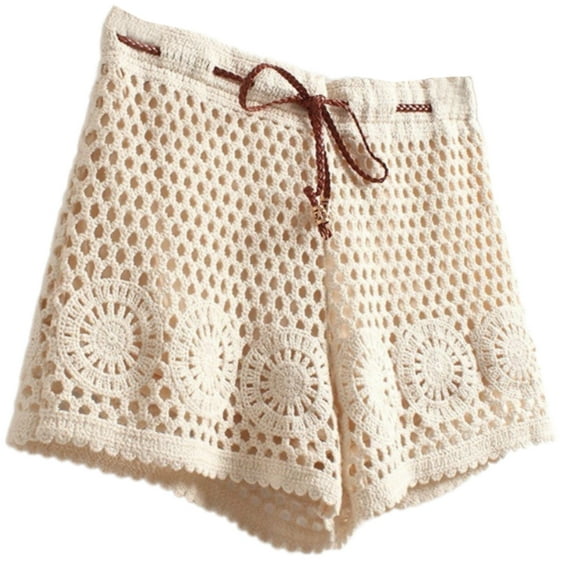 Aellinatey Womens Crochet High Waist Shorts Hollowout Knitted Beach Bathing Suit Cover Up