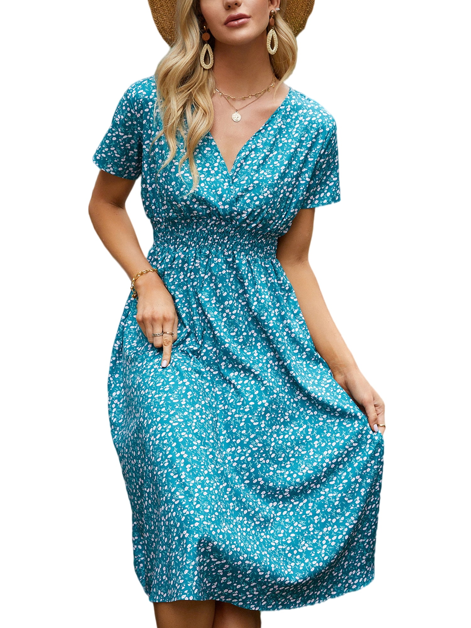 Niuer Boho Long Dress For Women Casual Ladies Wrap Summer Ruffled Holiday Sundress Cocktail Party Tiered Dresses - Walmart.com