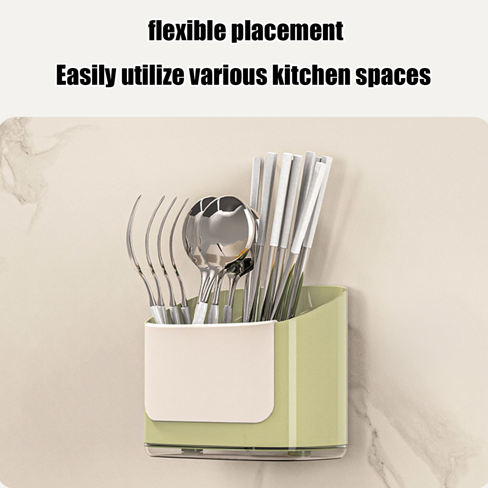 Oggfader Light Green Plastic Silverware Organizer, Divided Kitchen Cutlery Holder with Drainage, Space Saving Countertop Utensil Storage Box