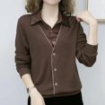 thumbnail image 1 of Fashion Simplicity Solid Color Fake Two Pieces Tops Women‘s Clothing Spring Button Spliced All-match Polo-Neck T-shirt Female, 1 of 7