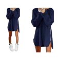 thumbnail image 1 of MesaSe Femmes O-Cou Pull à Manches Longues Robe Haut-Bas Côté Fermeture Éclair Robe en Tricot en Vrac, 1 of 3
