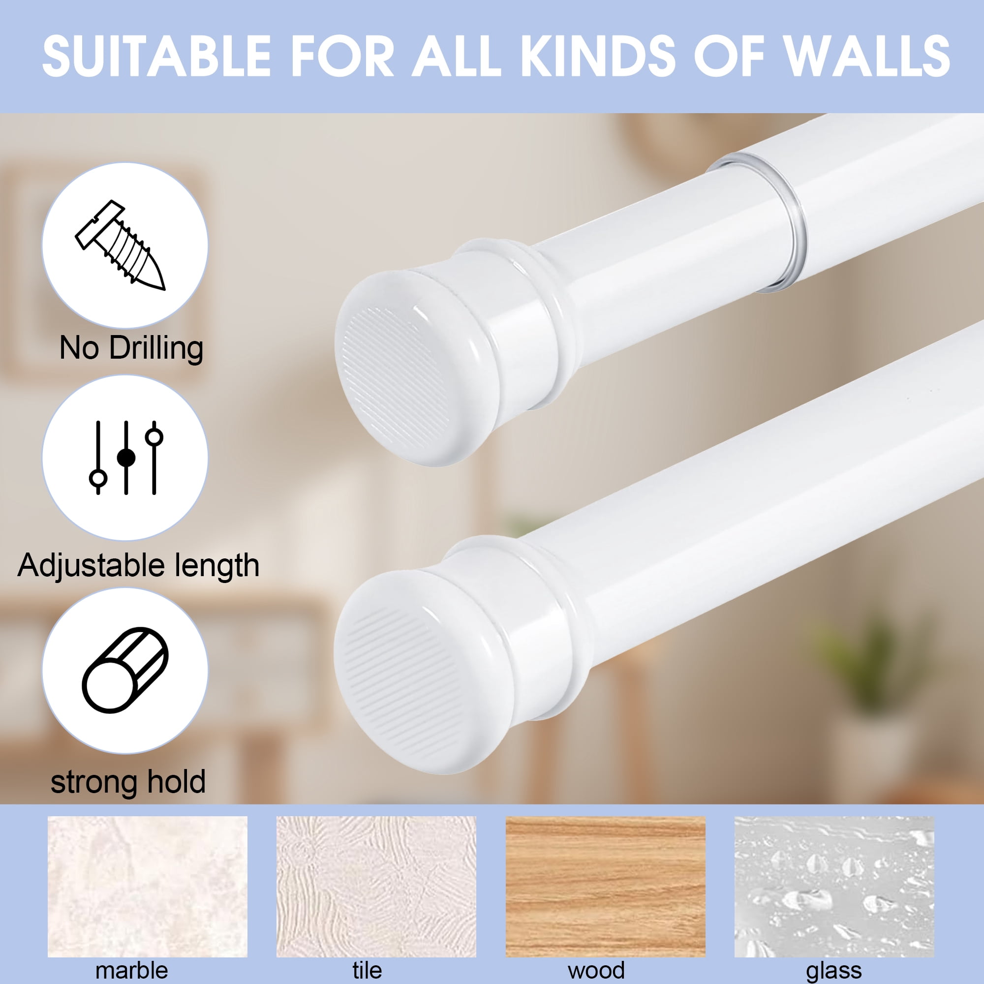 Curtain Rod, Shower Curtain Rod, 41.3-74.8" Adjustable Curtain Rods for Windows No Drilling, Adjustable Curtain Rods for Windows, Suit for Window, Kitchen, Closet, Doorway